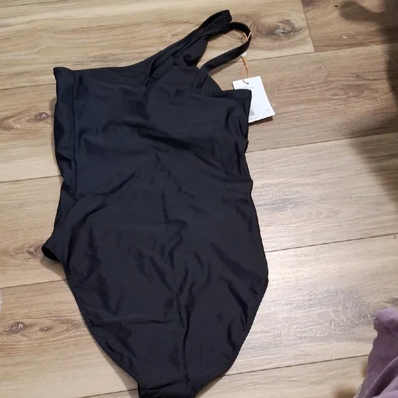 Quince Italian One Shoulder One-Piece Swimsuit Black M NWT - Picture 5 of 5